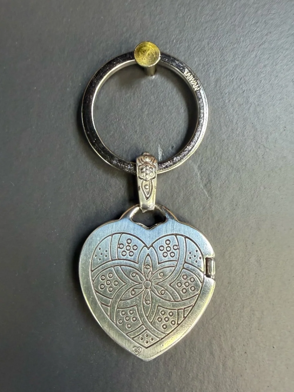 Brighton Floral Heart Locket Key Fob Silver PlatedKeychain Photo Holder
